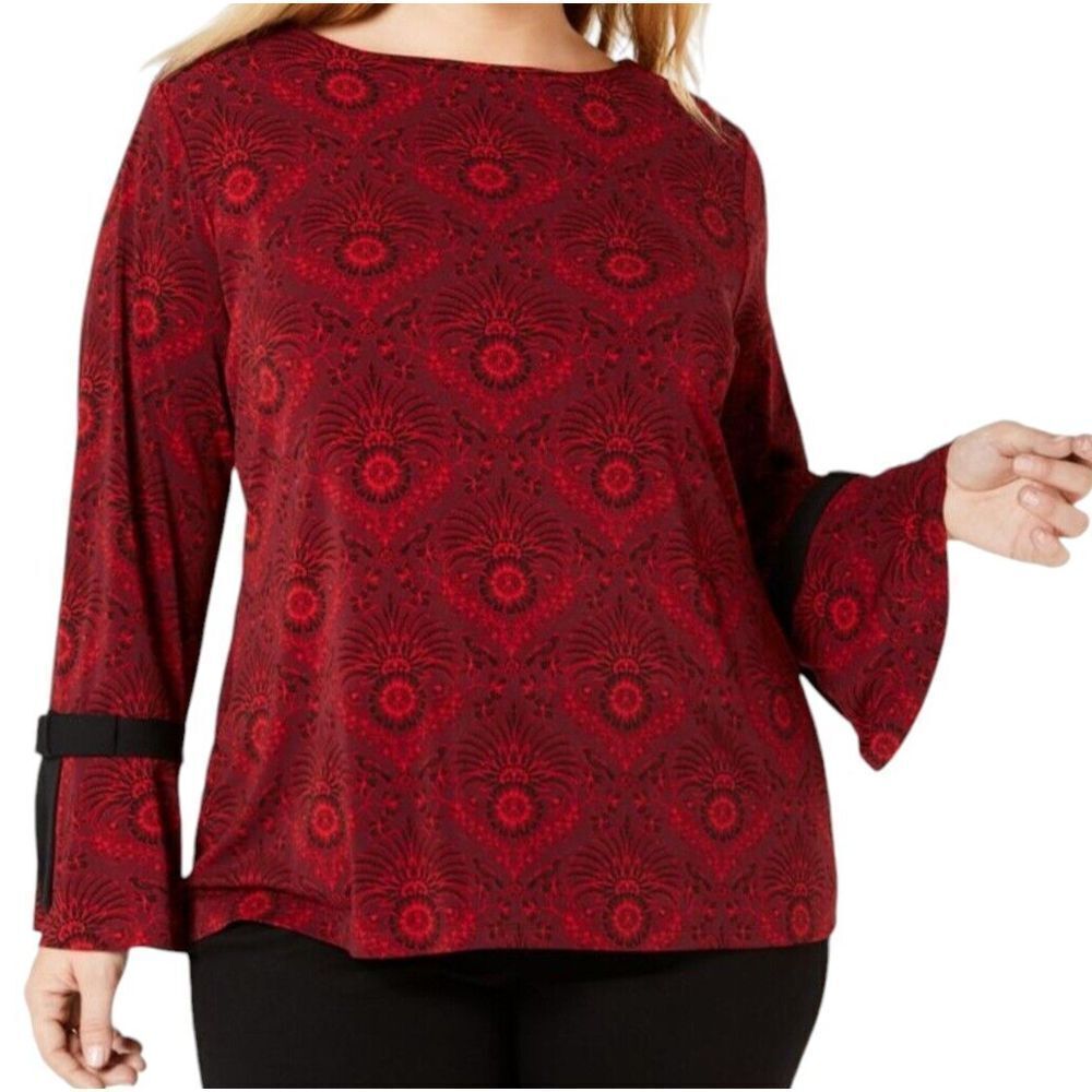 Charter‎ Club Tie Sleeve Top Marooned Combo Size PL Flowers And Birds Printed